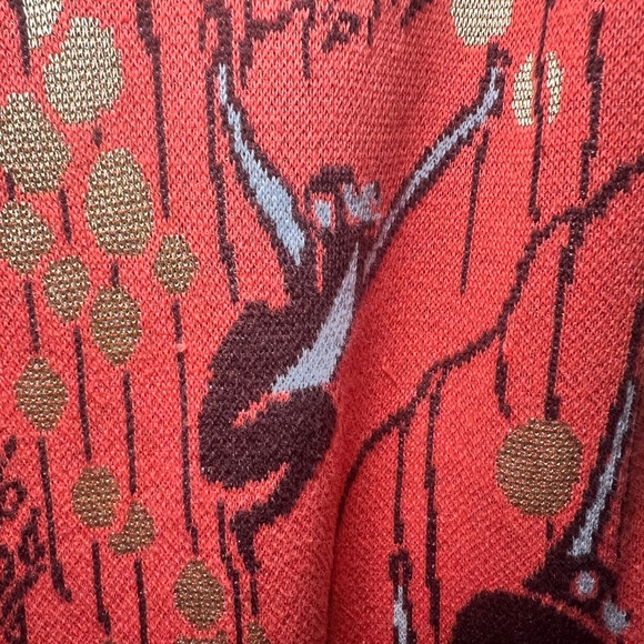 Lia Molly Anthropologie Sweater Monkey Print Double Button Gold Tan Red/Brown - Picture 6 of 7